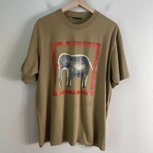 Jim‎ Thompson Mens Medium Elephant Graphic T Shirt Tan Khaki Cotton Crewneck